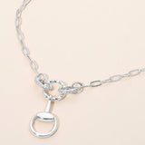 Rhinestone Pavé Horseshoe Link Paperclip Chain Necklace | Silver