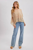 Sheer Asymmetric Textured Cape Top - Beige