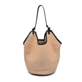 Ambrose Woven Straw Tote Bag in Natural Black