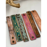 Western Boho Layering Hand Tooled Leather Bracelet Ivory Turquoise Brown
