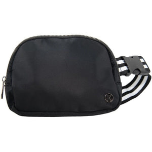 Black Nylon Crossbody Sling Bag Fanny Pack Belt Bag with Striped Strap