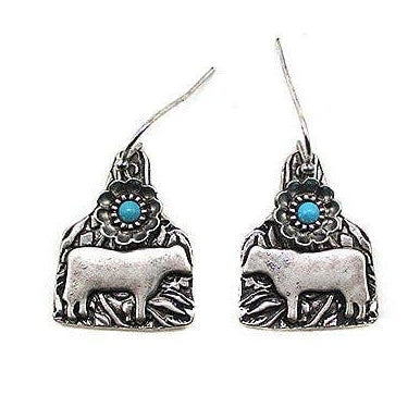 Western Cow Cattle Tag Dangle Earring
