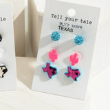 Set of Three Texas Stud Earrings Turquoise and Hot Pink