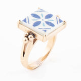 Santorini Blue & White Tile Statement Ring – Golden Bronze Band | Barse Jewelry
