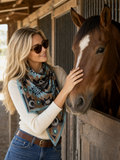 Aztec Print Square Silky Wild Rag | Teal/Mocha