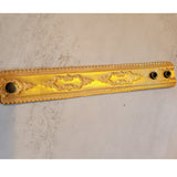 Western Boho Layering Hand Tooled Leather Bracelet Gold Brown