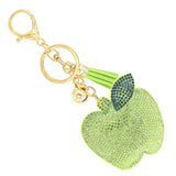 Bling Rhinestone Puffer Green Apple Man Tassel Keyring Bag Charm