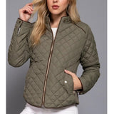 Suede Piping Detail Knit Rib Quilted Padding Jacket Olive