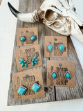 Western Turquoise Square Stud Earrings