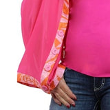Origami Trim Button Shawl Shrug Wrap Hot Pink with Orange Flamingo Trim