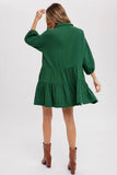 Tiered Ruffle Shirt Dress - Forest Green