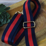 Navy Blue Red Preppy Stripe Adjustable Crossbody Bag Purse Guitar Strap