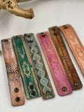 Western Boho Layering Hand Tooled Leather Bracelet Pink