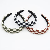 Set of 3 Checkered Headband Soft Fabric Padded Black, Brown and Green