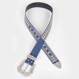 Rhinestone & Metal Studded Elastic Belt in Light Blue