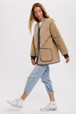 Color Block Lightweight Quilted Button Front Jacket Olive