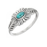 Blue Mohave Turquoise Solitaire Ring | 925 Sterling Silver Feather Setting