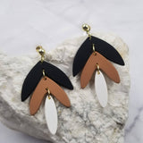 Leaf Shape Hinged Polymer Clay Earrings Brown Black White