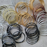 Light Silver Glitter Thin Metal Bangles Metallics Stack of 6