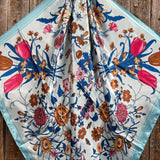 Blue Red Tulips and Lilies Printed Western Southwestern Wild Rag Scarf Accent