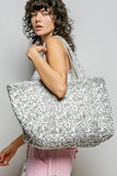 Hand Block-Printed Quilted Floral Tote Bag – Ivory & Grey