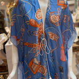 Satin Feel Kimono Ruana Beach Coverup with Tie Blue