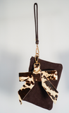 Suede Wristlet & Bow Set - Chocolate Cow Print 2-Piece