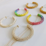 Retro Bling Crystal Hoop Earrings Unicorn Rainbow