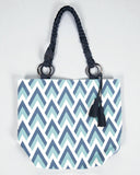 Blue White Mountain Leather Handled Cotton Tote