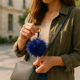 Navy Blue Faux Fur Pom Pom Key Chain Keyring Bag Charm