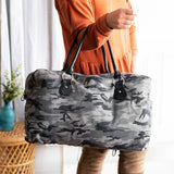 Black Camo Cotton Canvas Travel Weekender Duffle Bag