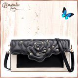 Brangio Italy Vegan Leather Rose Quilted Clutch with Shoulder Strap Gold
