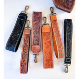 Hand Tooled Leather Wristlet Keychain Key Fob Chunky Tan