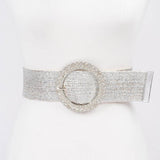 Wide Rhinestone Elastic Belt in Silver