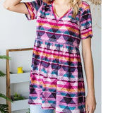 Multicolor Aztec Short Sleeve V-neck Top