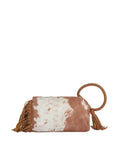 Brown Western Fringe Vegan Cowhide Ring Clutch | Boho Tassel Clutch Bag