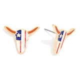 Western Enamel Americana Cow Head Stud Earrings
