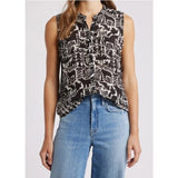 Black White Animal Printed Button-Up Sleeveless Blouse