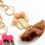 Tan Cream Tassel Pom Pom Cactus Keychain Bag Purse Charm