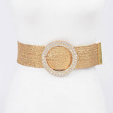 Wide Rhinestone Elastic Belt in Gold