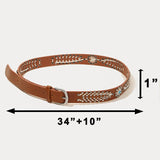 Boho Vegan Leather Studded Woven Belt Camel Brown