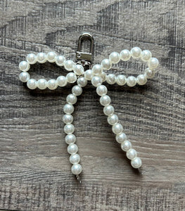 Beaded Bow Purse Charm White Pearl