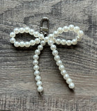 Beaded Bow Purse Charm White Pearl