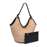Ambrose Woven Straw Tote Bag in Natural Black