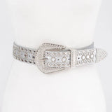 Rhinestone & Metal Studded Elastic Belt in Light Blue