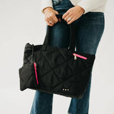 Presley Puffer Nylon Quilted Tote Bag With Pouch Black