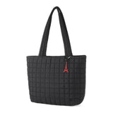 Camyrn  Quilted Puffer Tote Bag with Paris Charm Black