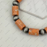 Orange Stone & Silver Navajo Pearl Bead Stretch Bracelet
