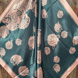 Baby Pink Roses & Teal Wild Rag Western Scarf, 35 Inch