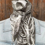 Silver Sage White Paisley Printed Western Southwestern Wild Rag Scarf Accent